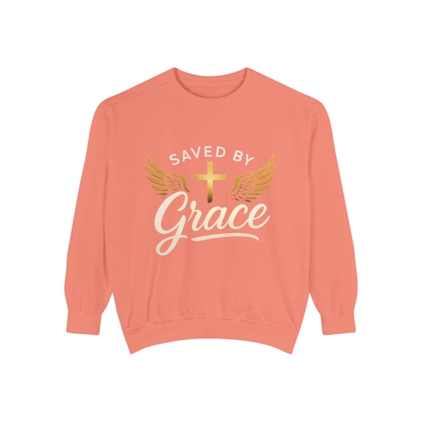 Saved by Grace Unisex Garment-Dyed Sweatshirt, Christian Sweatshirt, Faith Apparel, Inspirational Gift, Cozy Crewneck, Religious Clothing