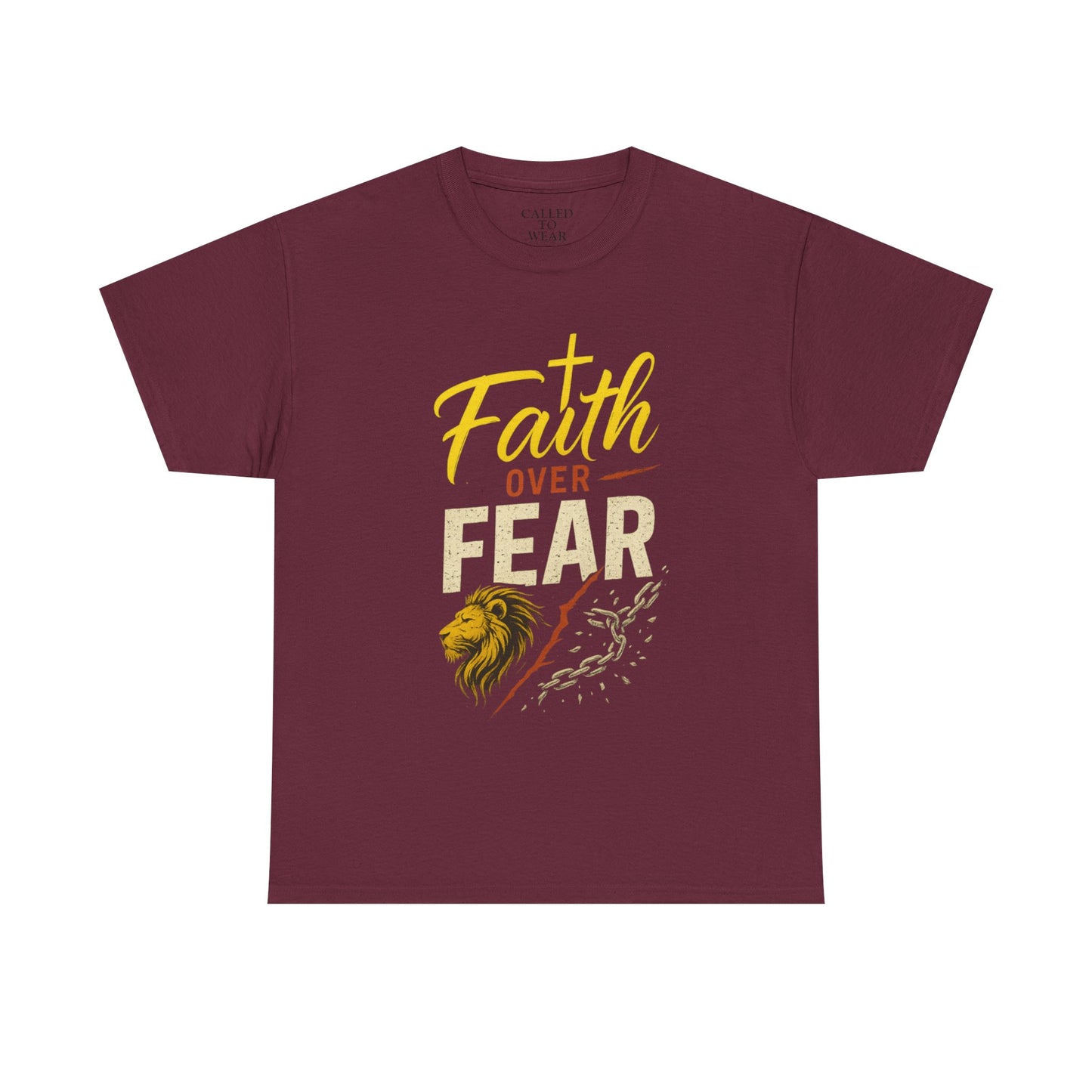 Faith Over Fear shirt | Lion and cross hand-lettered design