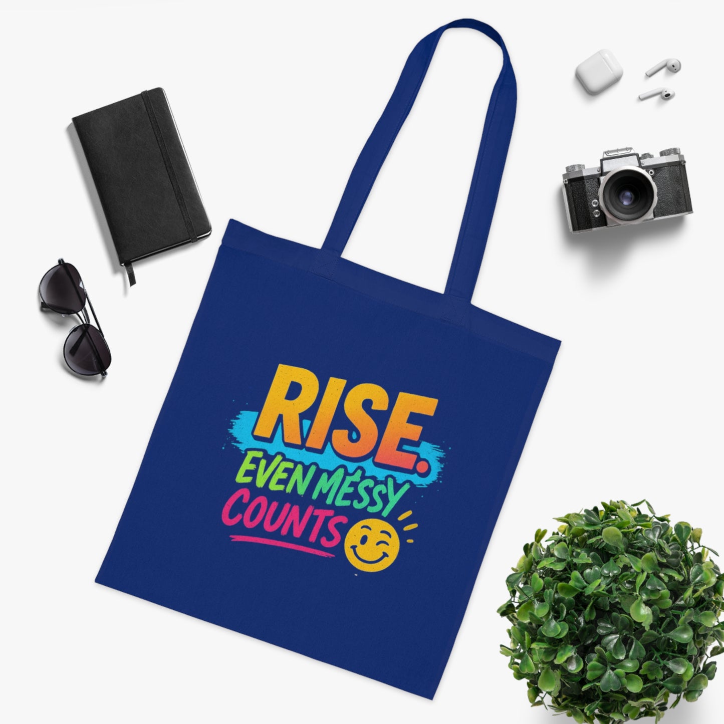 Motivational Cotton Tote: RISE. Even Messy Counts - Eco-Friendly Shopping Bag, Gift for Students, Gym Tote, Daily Use Bag, Beach Bag.