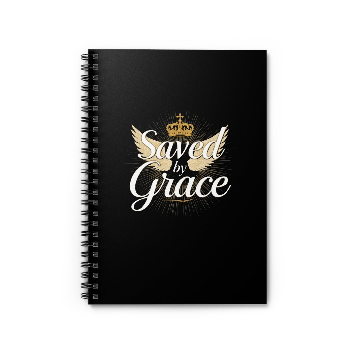 Saved by Grace Notebook | Spiral Ruled Journal, Christian Winged Crown Design
