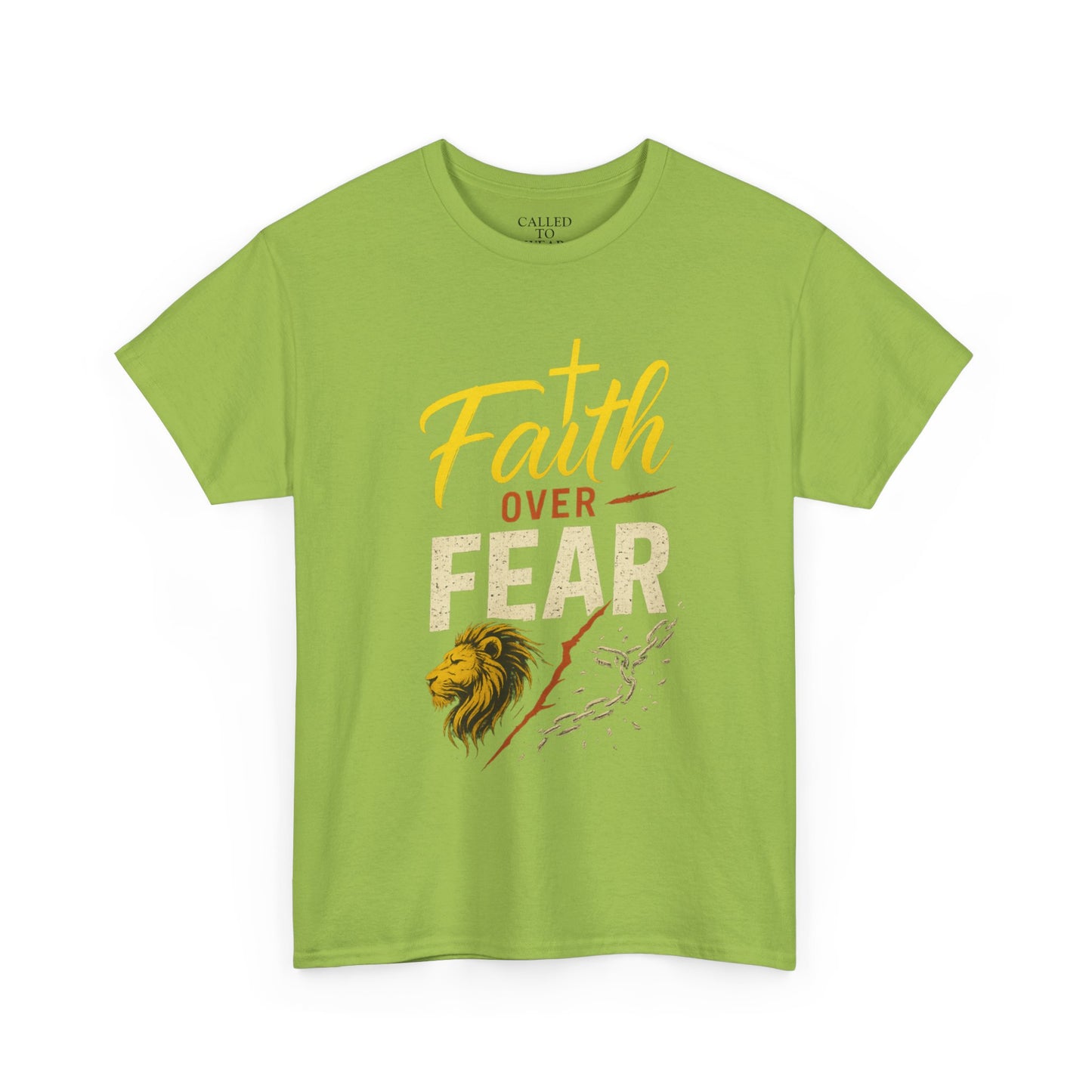 Faith Over Fear shirt | Lion and cross hand-lettered design