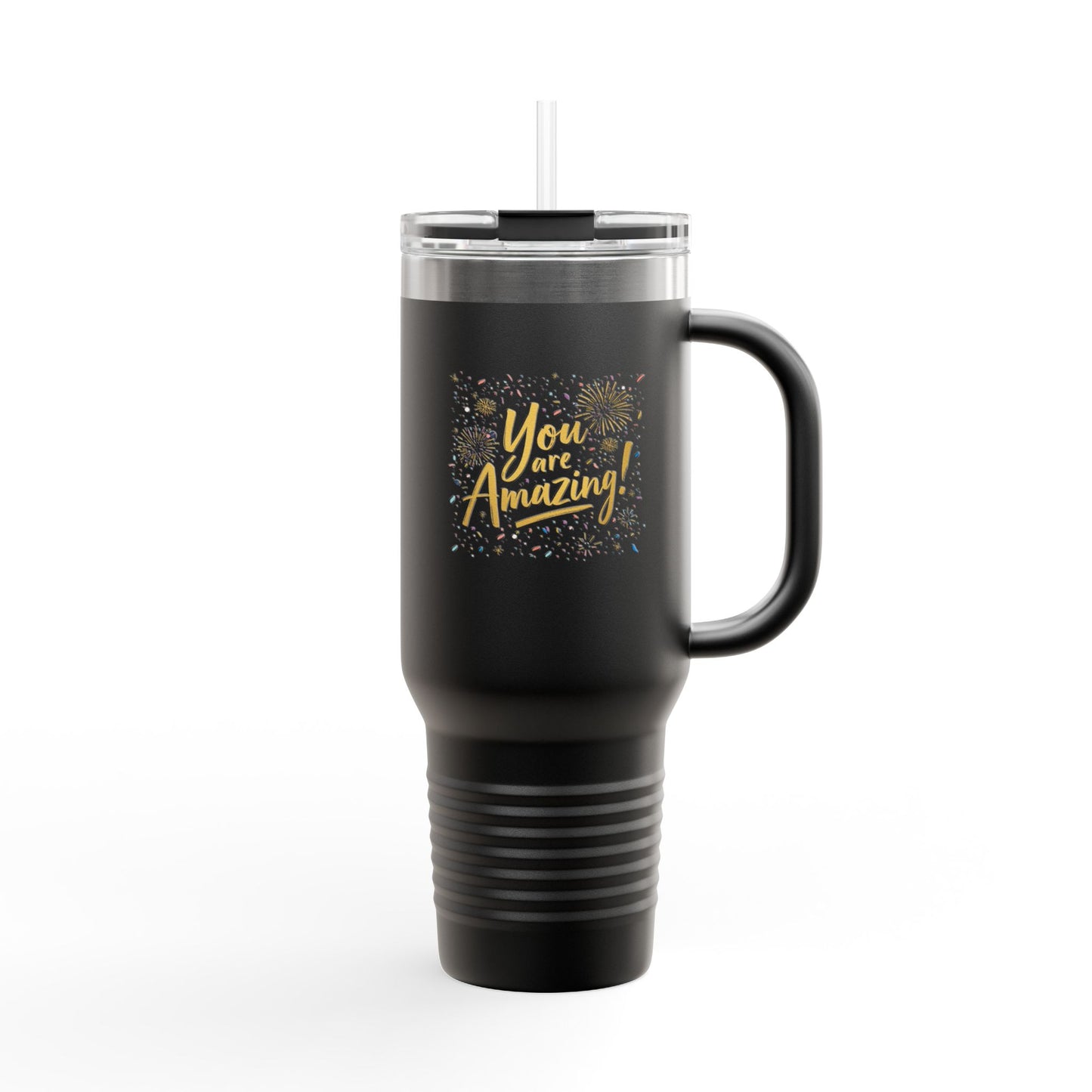Insulated 40oz Travel Mug, Matte Powder-Coated Stainless Steel | Ergonomic Handle, Leak-Resistant Lid