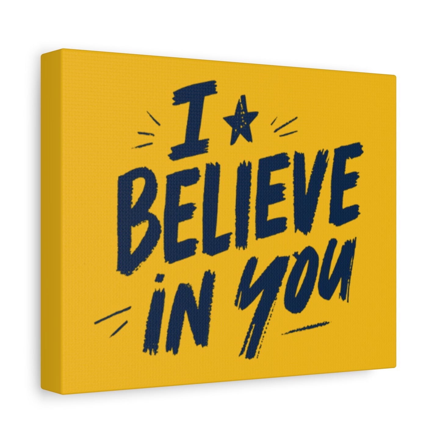 I Believe In You Canvas | Matte Stretched Wall Art, Navy Brush Lettering on Gold