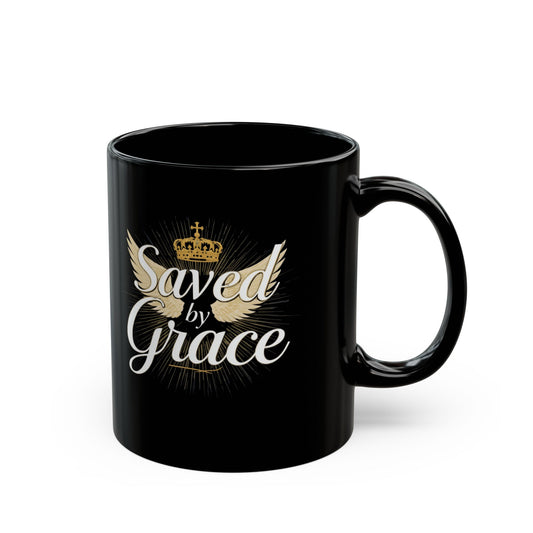 Saved by Grace mug | black ceramic faith coffee cup