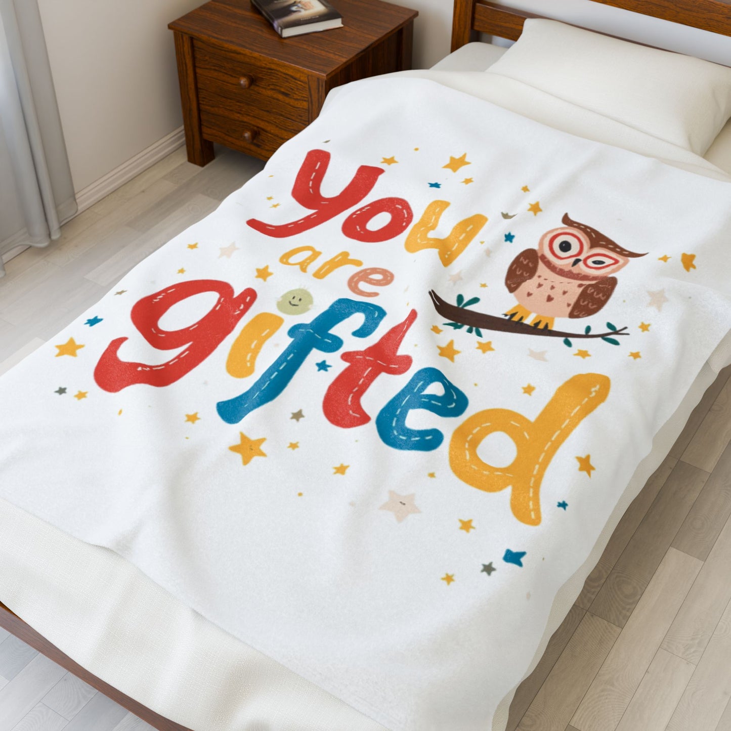 You Are Gifted Velveteen Plush Blanket | Owl Typography Kids Blanket