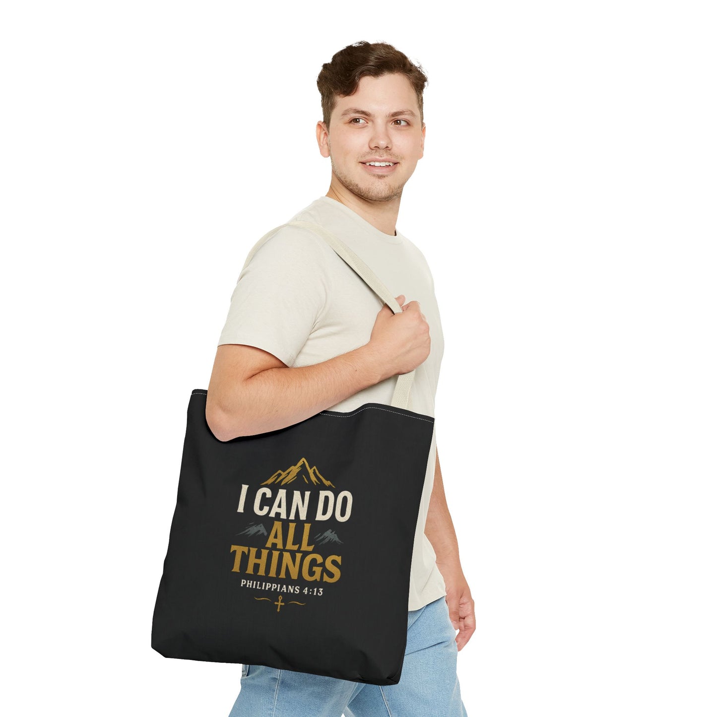 Inspirational Tote Bag with Philippians 4:13 - Motivational Gift for Encouragement, Faith, Bible Quotes, Everyday Use, Church