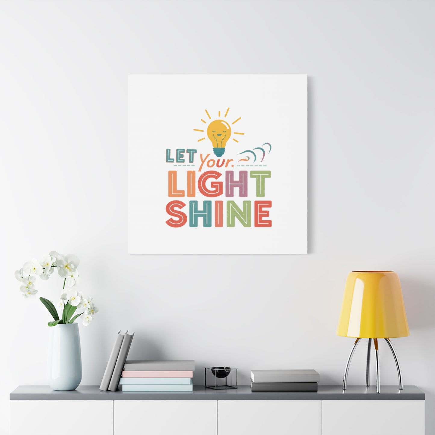 Let Your Light Shine Canvas Print | Smiling Lightbulb Wall Art