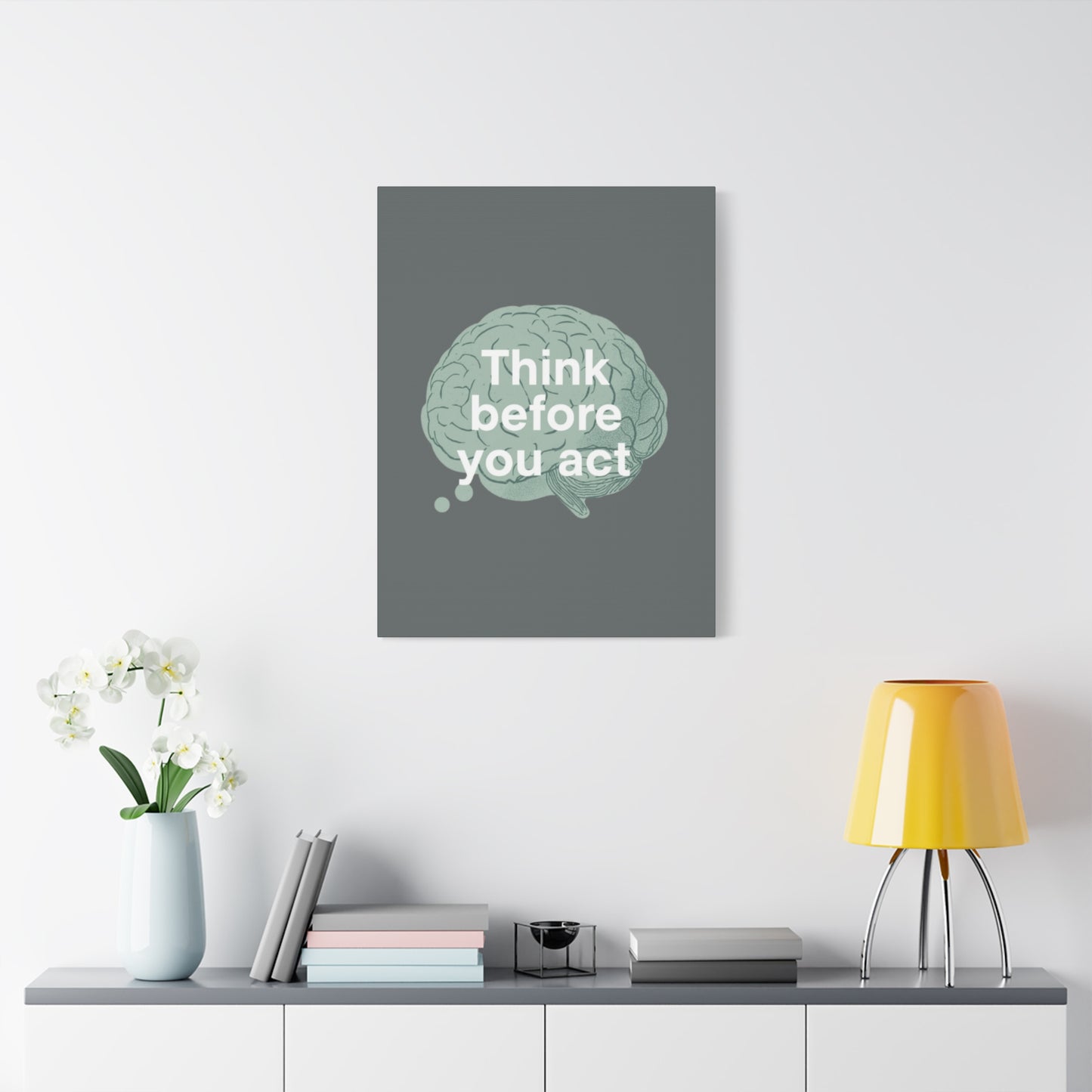 Think Before You Act brain illustration Canvas