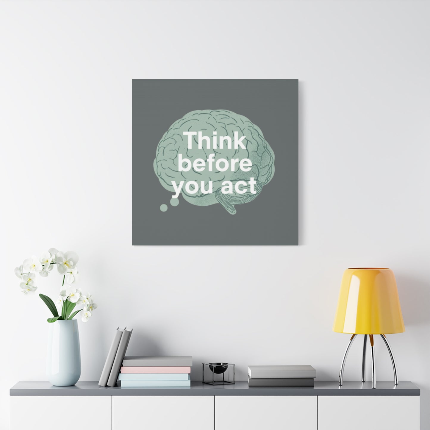 Think Before You Act brain illustration Canvas
