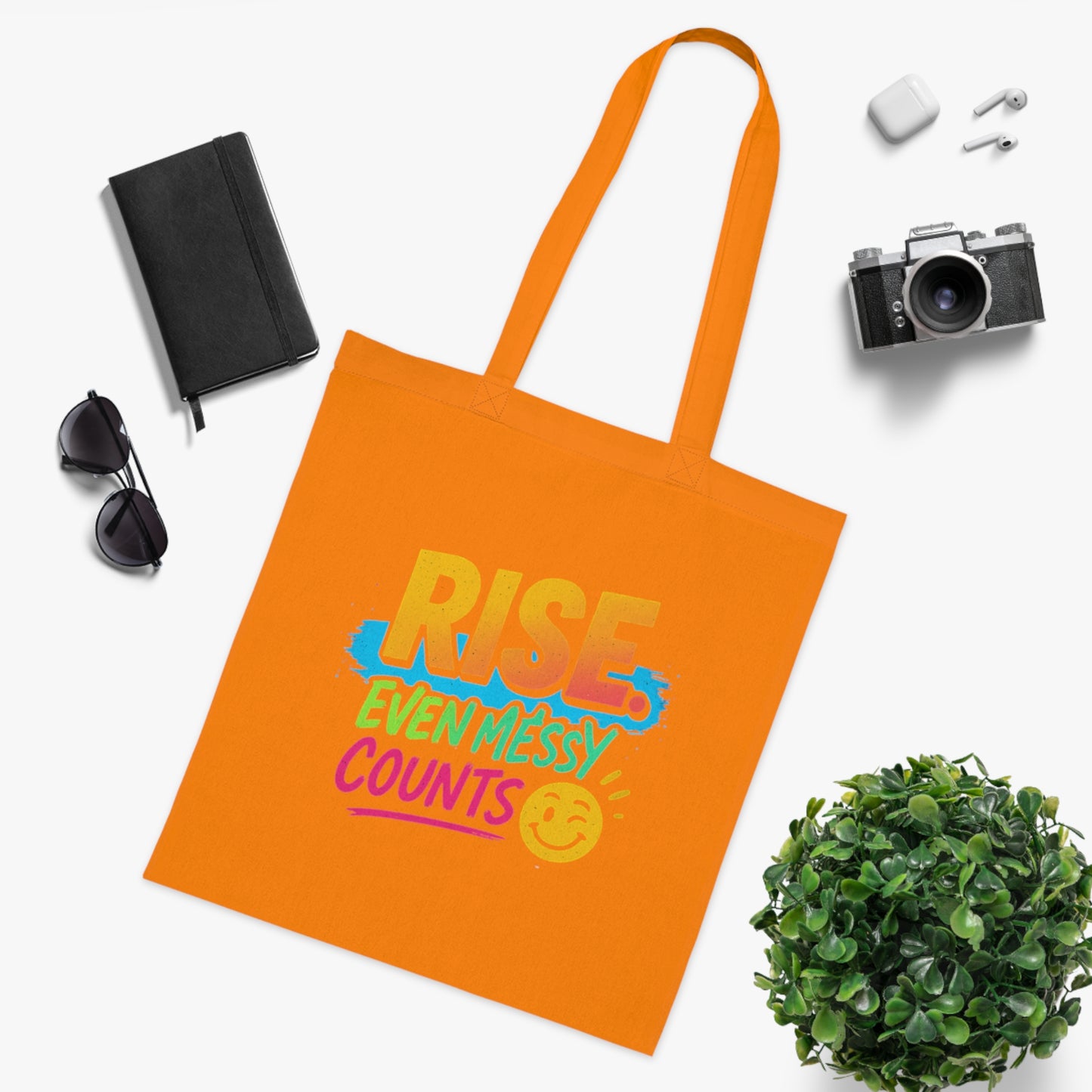 Motivational Cotton Tote: RISE. Even Messy Counts - Eco-Friendly Shopping Bag, Gift for Students, Gym Tote, Daily Use Bag, Beach Bag.