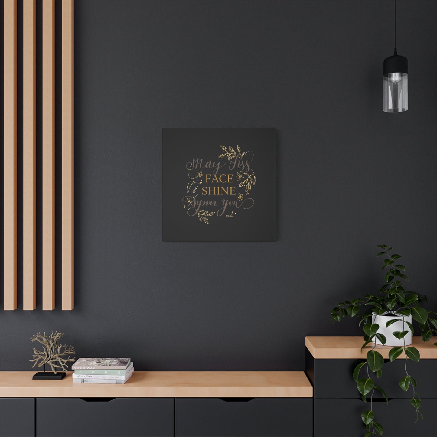 May His Face Shine Upon You Matte Canvas | Stretched Wall Art, Black Gold Botanical