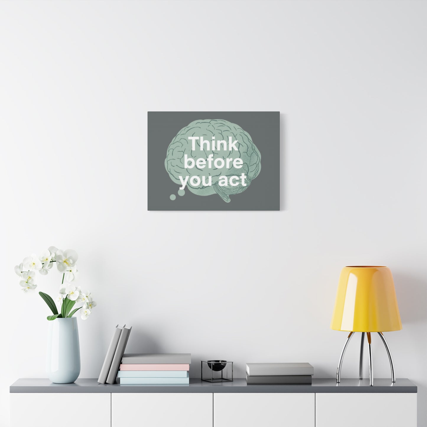 Think Before You Act brain illustration Canvas
