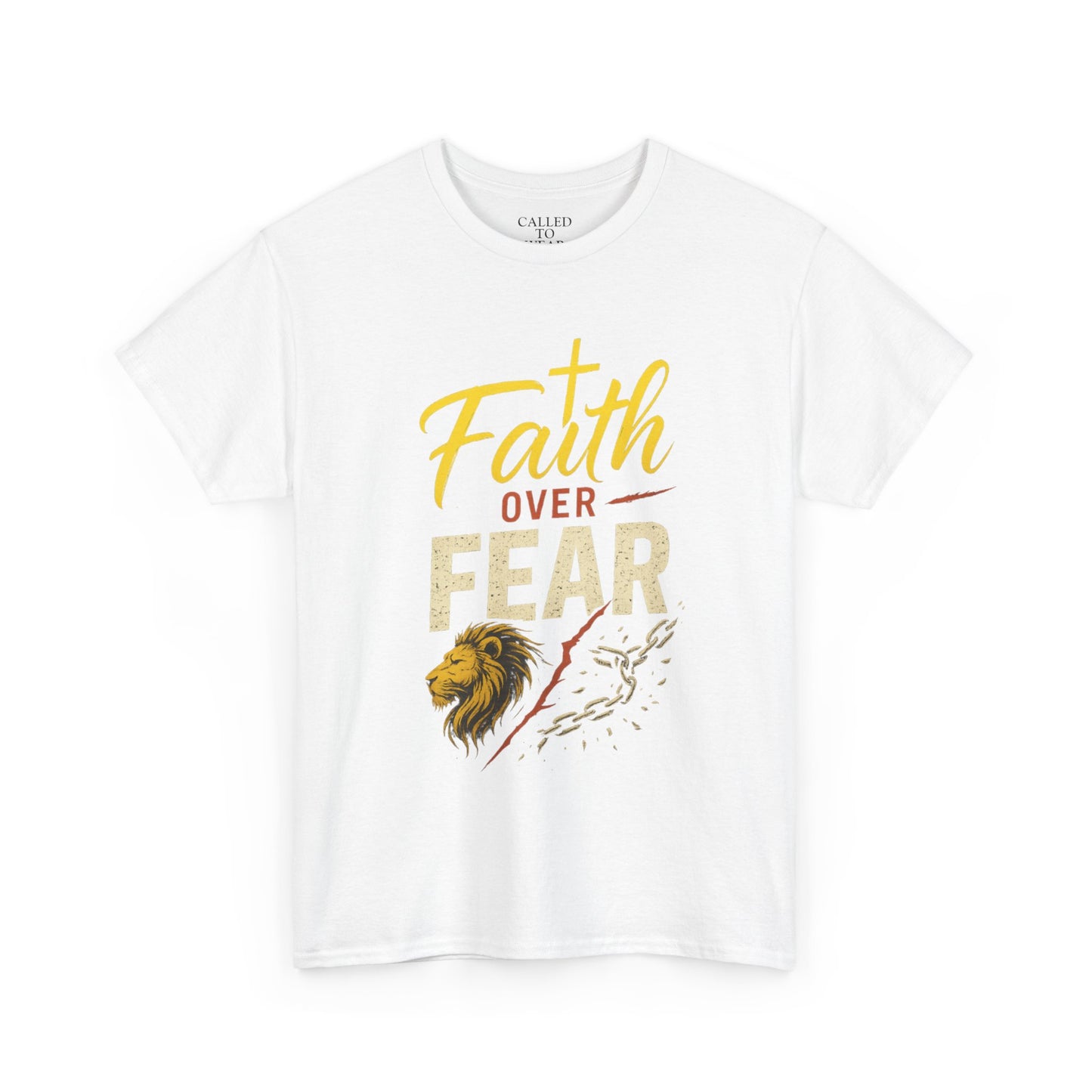 Faith Over Fear shirt | Lion and cross hand-lettered design