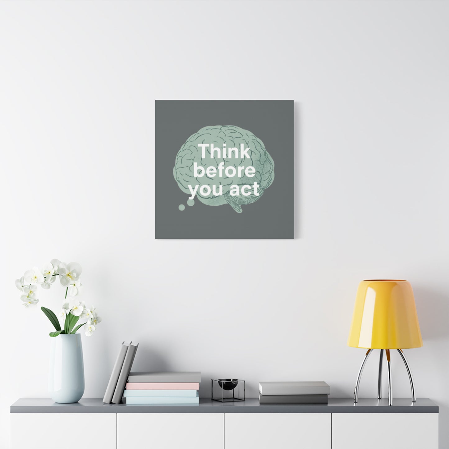 Think Before You Act brain illustration Canvas