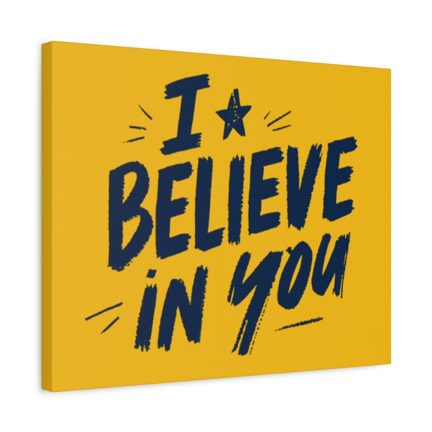 I Believe In You Canvas | Matte Stretched Wall Art, Navy Brush Lettering on Gold