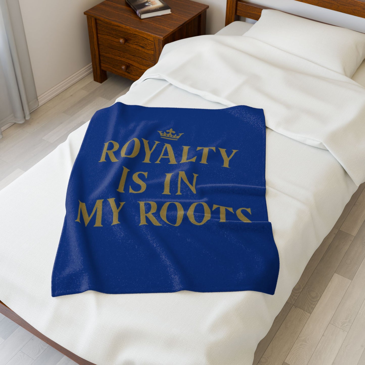 Royalty Is In My Roots Velveteen Plush Blanket, Cozy Throw, Home Warmth, Gift for Royalty Lovers, Royal Blue Decor