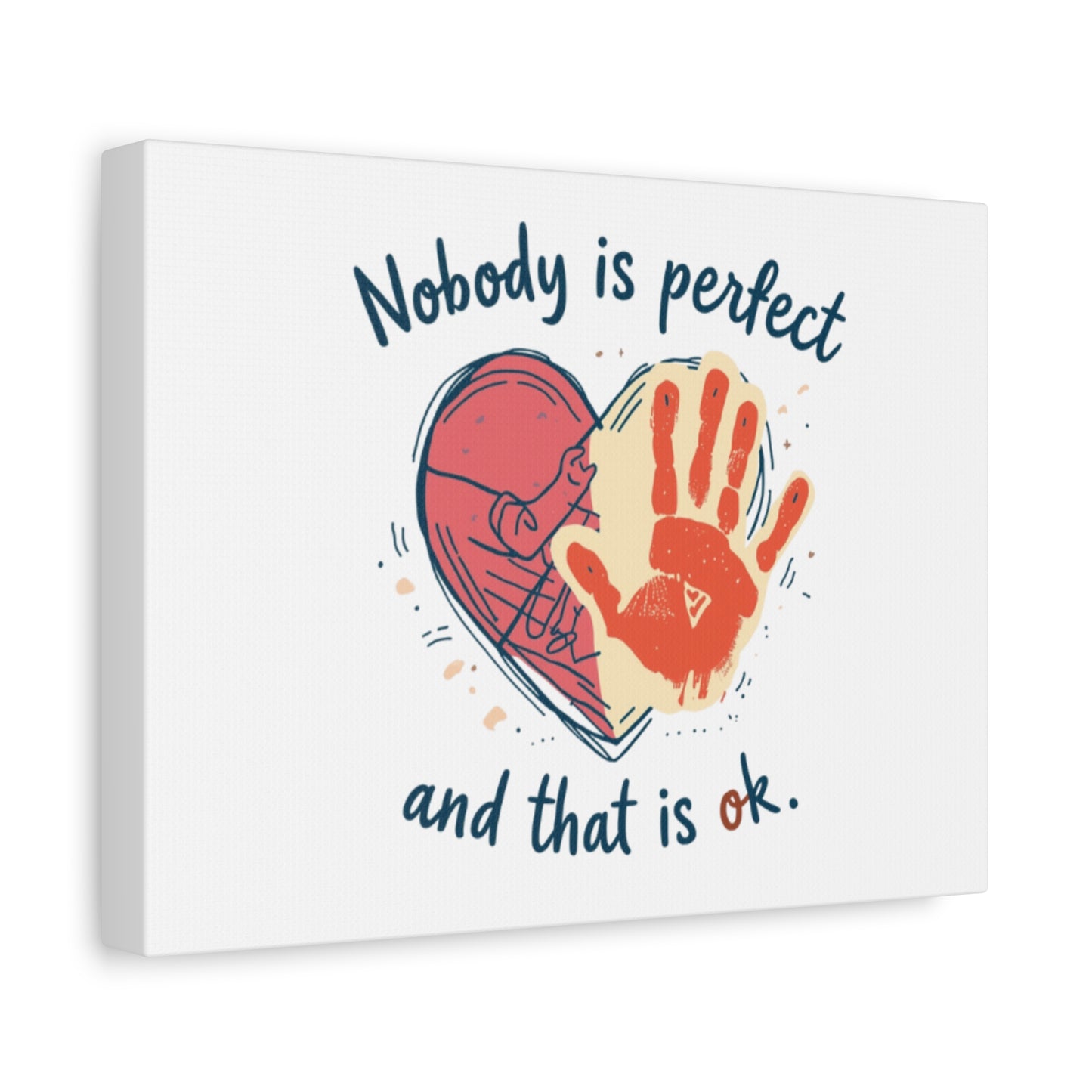 Nobody Is Perfect Heart with Handprint Canvas