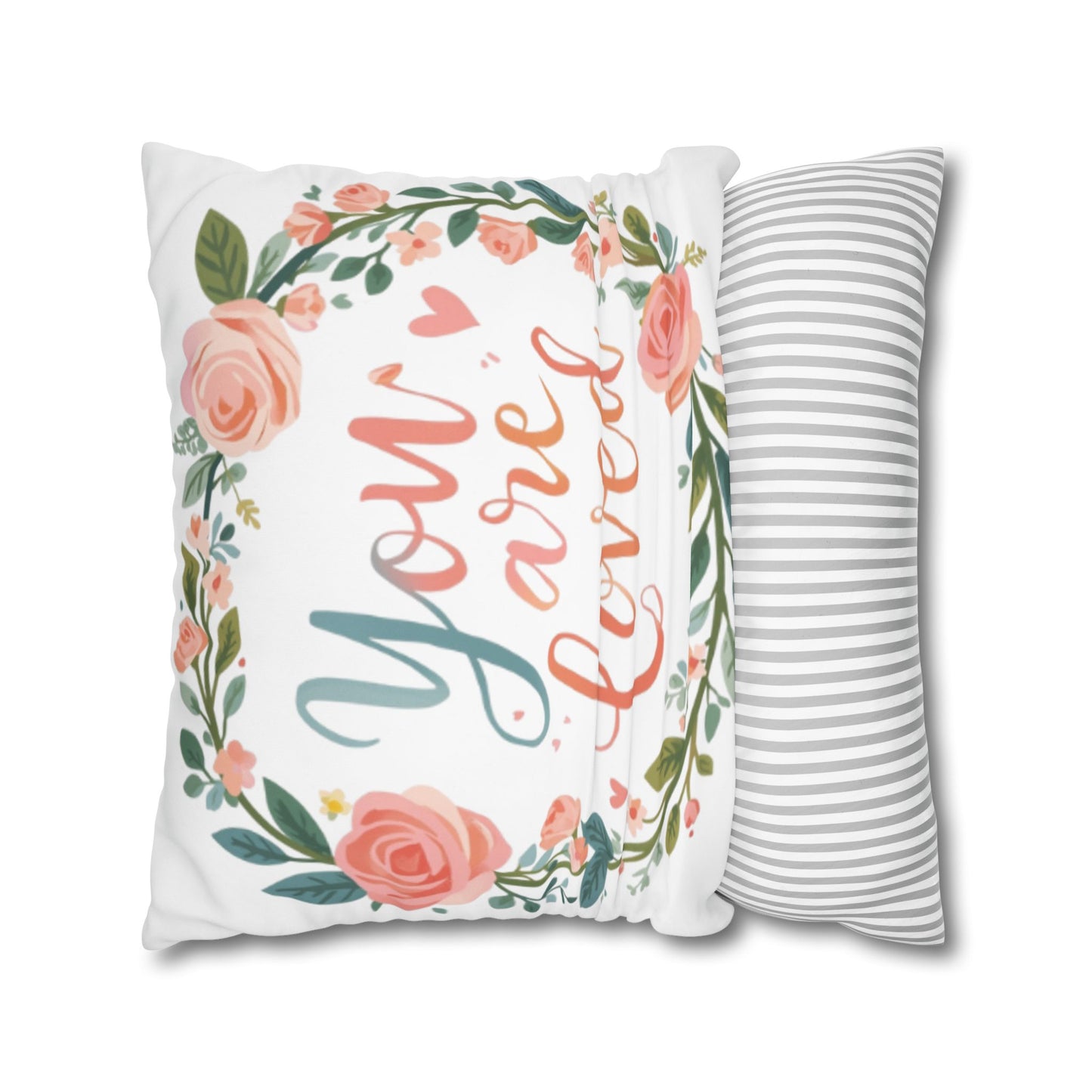 You Are Loved Floral Wreath Pillowcase | Square Poly Canvas Pillowcase