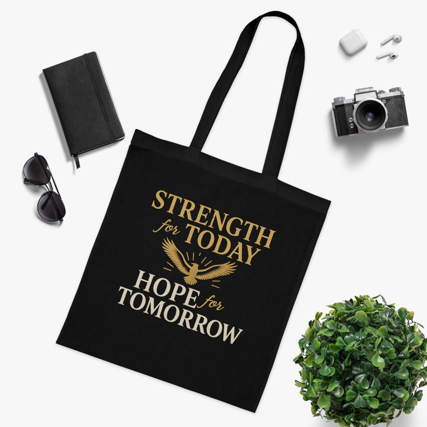 Motivational Tote Bag - Strength for Today, Hope for Tomorrow, Eco-Friendly Shopping