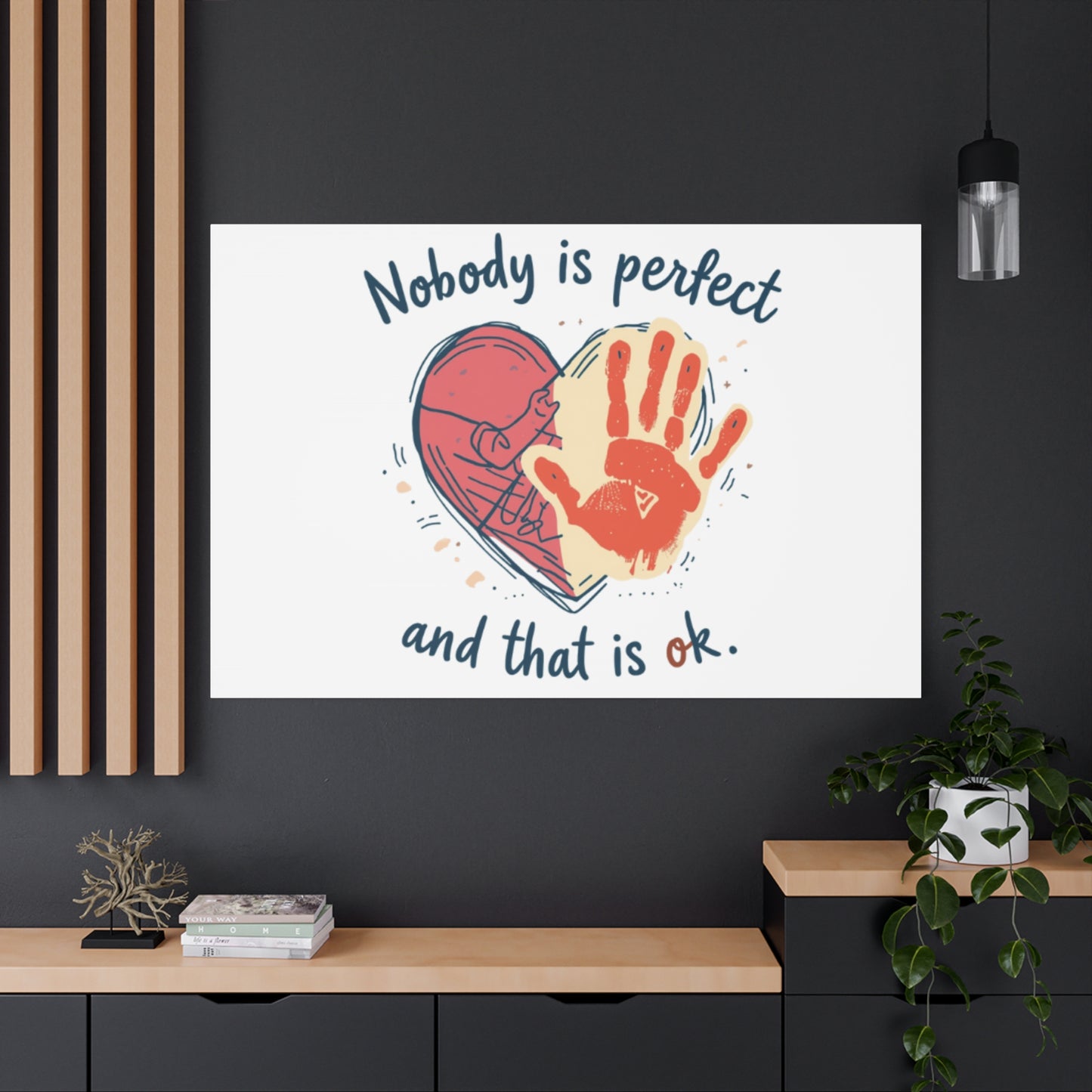 Nobody Is Perfect Heart with Handprint Canvas