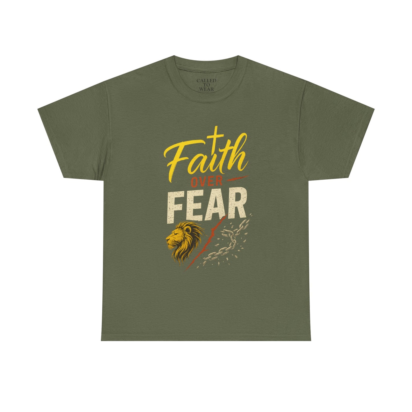 Faith Over Fear shirt | Lion and cross hand-lettered design