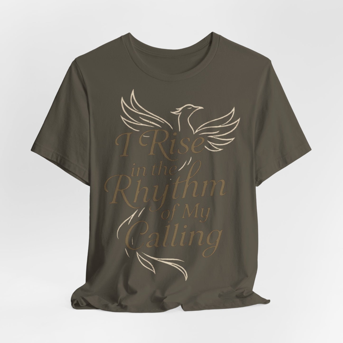 Inspirational Vibe Short Sleeve Tee - I Rise in the Rhythm of My Calling, Motivational Gift, Positive Affirmation Shirt, Self-Care