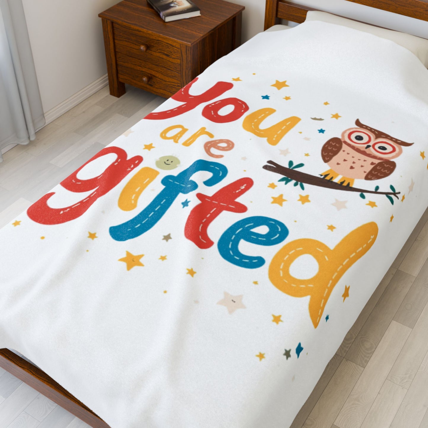 You Are Gifted Velveteen Plush Blanket | Owl Typography Kids Blanket