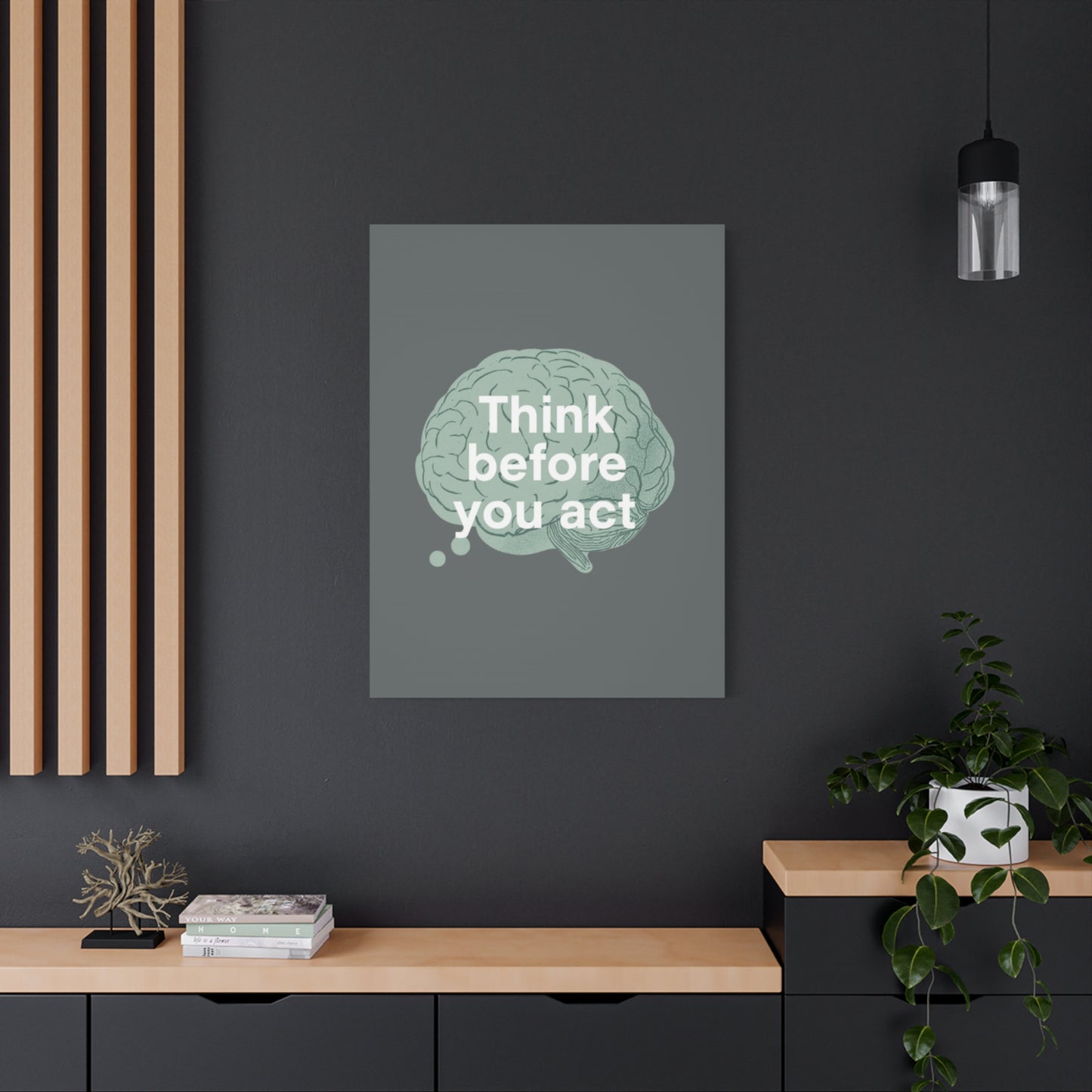 Think Before You Act brain illustration Canvas