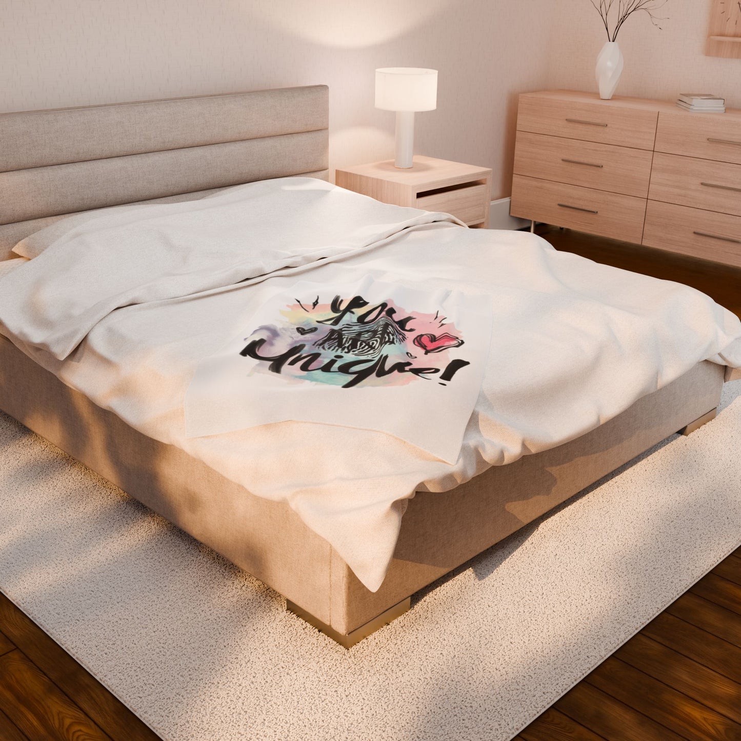You Are Unique Watercolor Note Velveteen Plush Blanket | Encouragement Throw