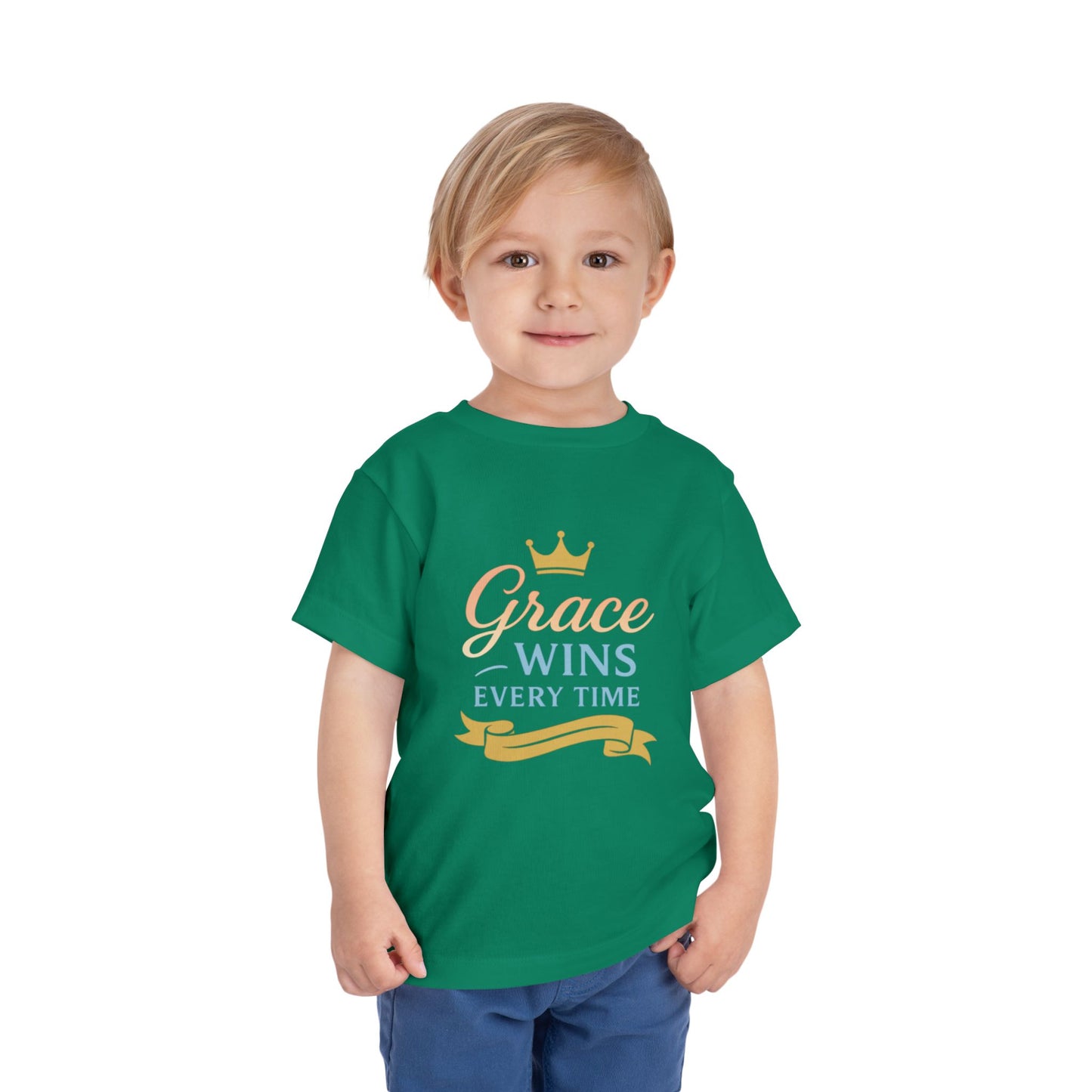 Toddler Short Sleeve Tee - "Grace Wins Every Time" Inspirational Kids T-Shirt, Perfect for Birthdays, Playdates, Baby Showers, Gifts, [...]