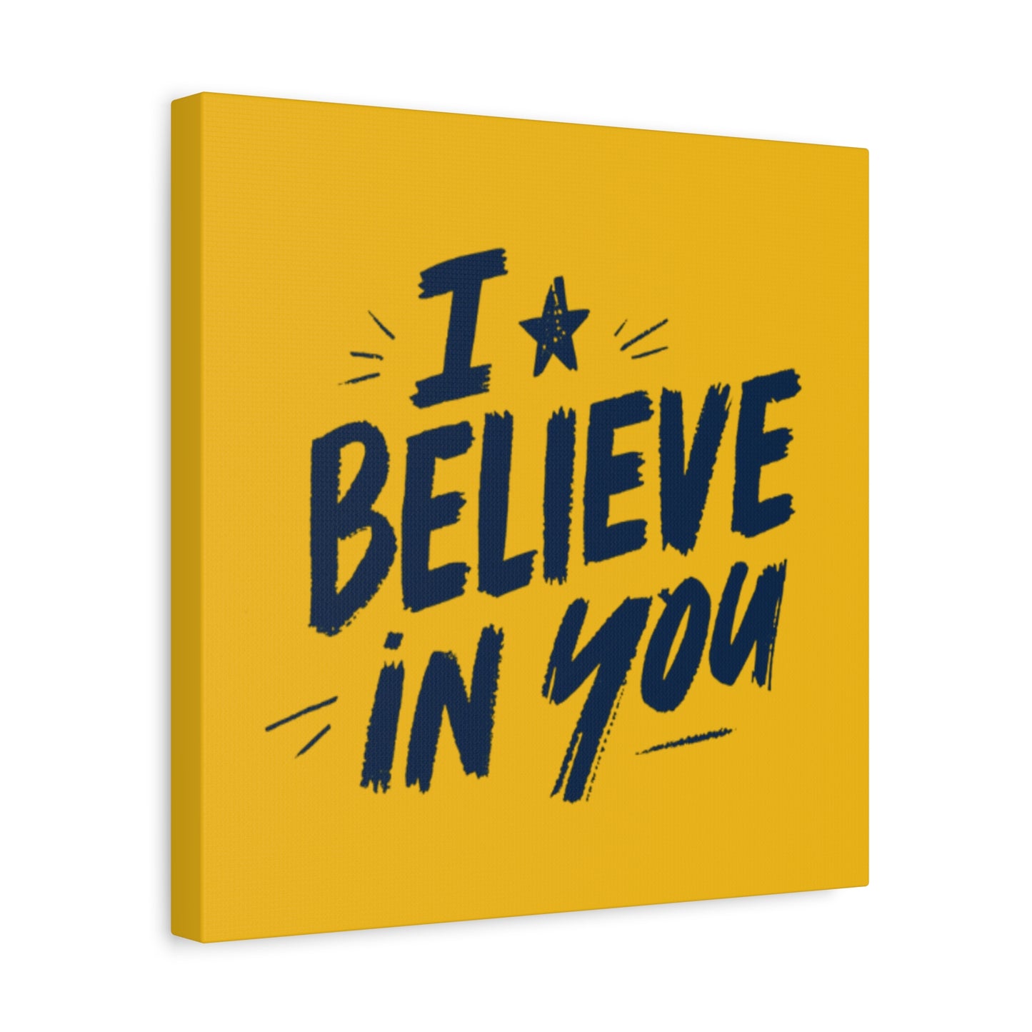 I Believe In You Canvas | Matte Stretched Wall Art, Navy Brush Lettering on Gold