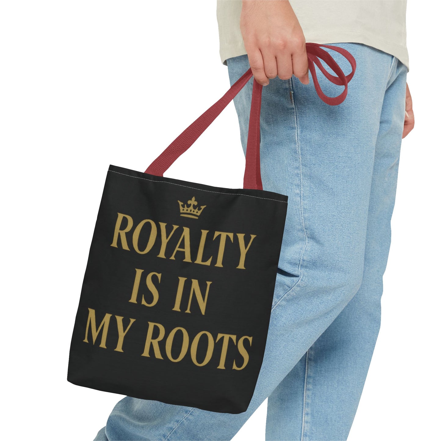 Royalty Is in My Roots Tote Bag - Stylish Eco-Friendly Carryall, Perfect Gift for Her, Black Gold Design, Daily Use, Travel Bag