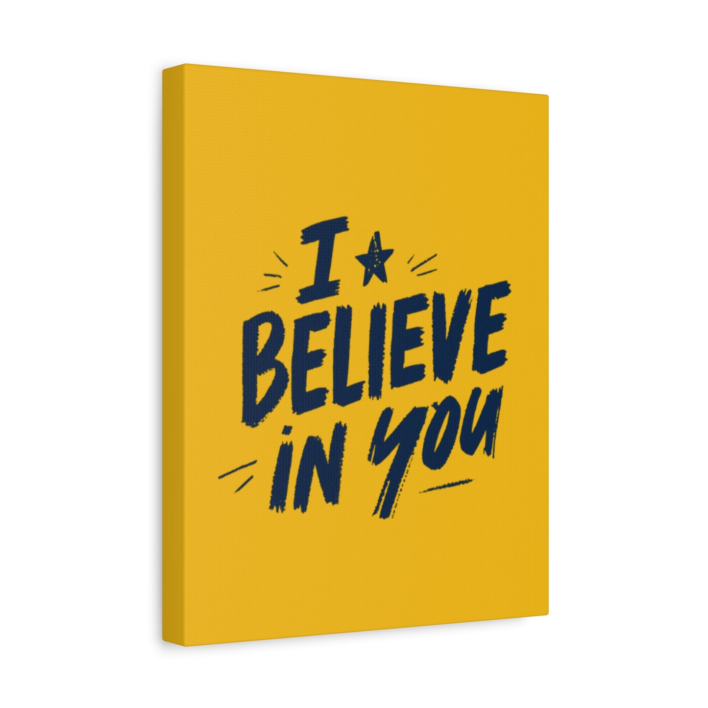 I Believe In You Canvas | Matte Stretched Wall Art, Navy Brush Lettering on Gold