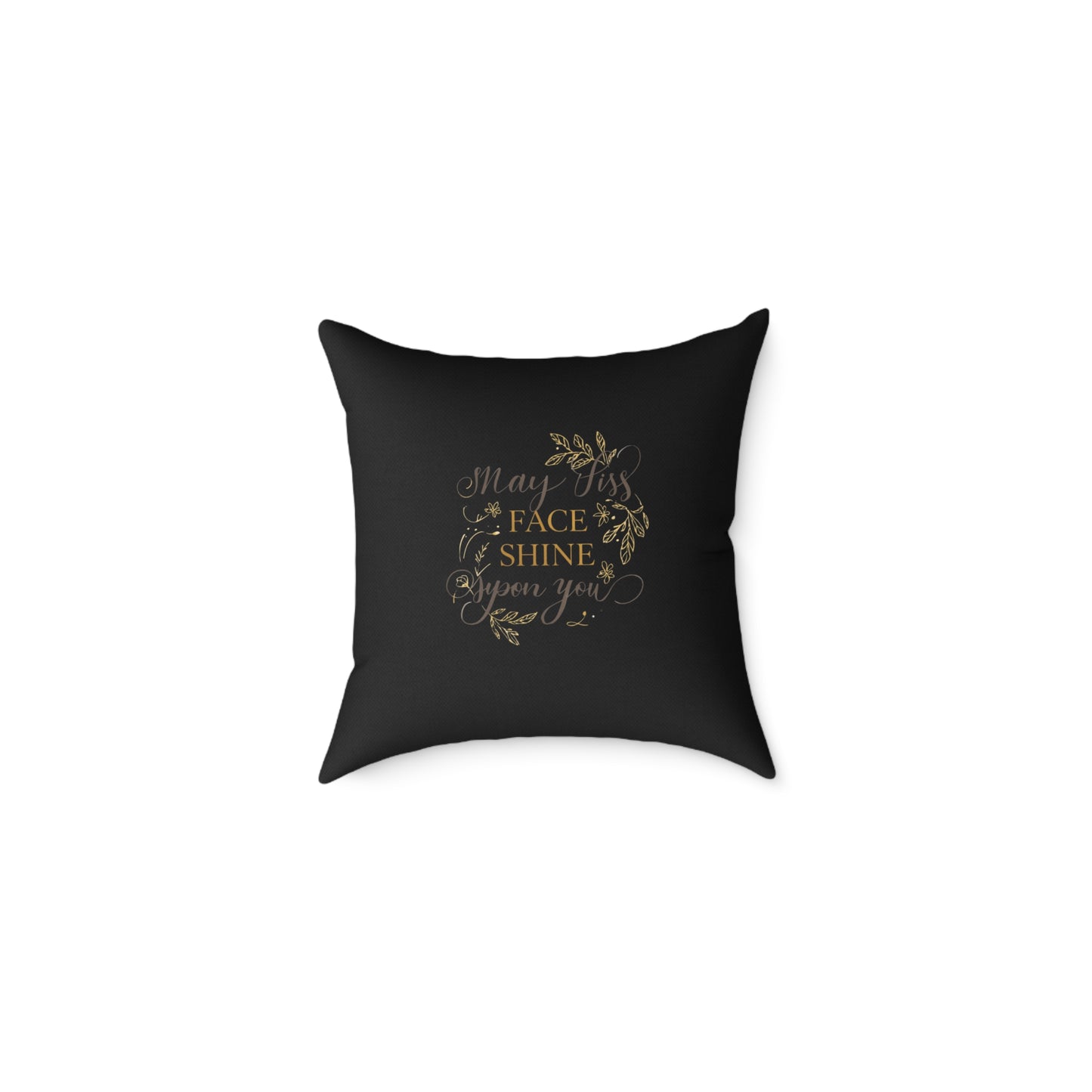 Gold Botanical Benediction Pillow Square Poly Canvas Pillow | Charcoal Throw Cushion