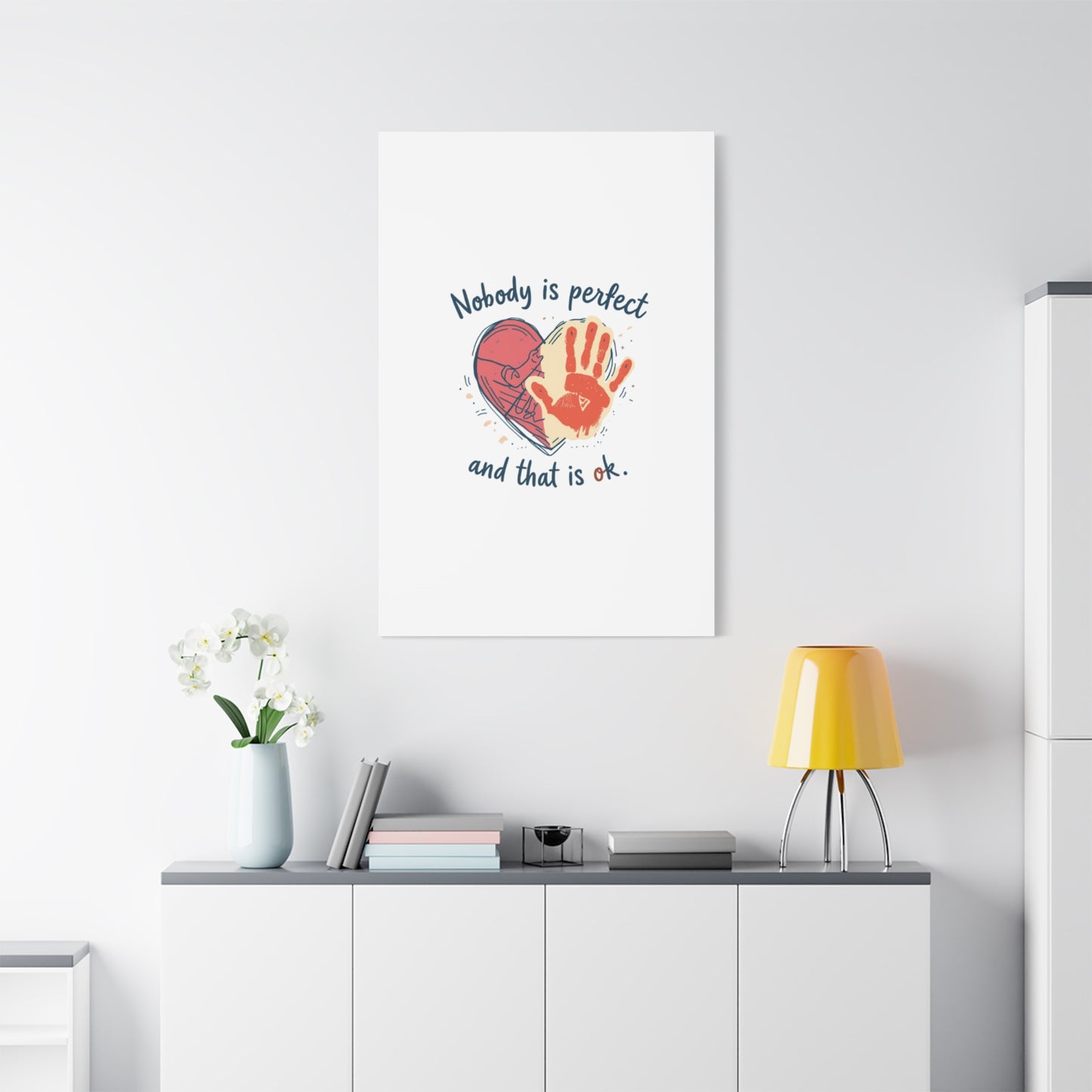 Nobody Is Perfect Heart with Handprint Canvas