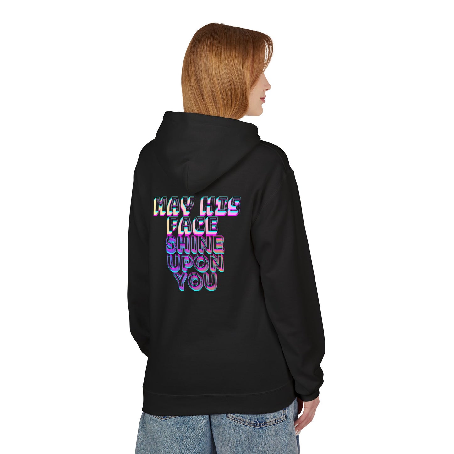 May His Face Shine Upon You Hoodie | Iridescent Lettering, Devotional Back Design