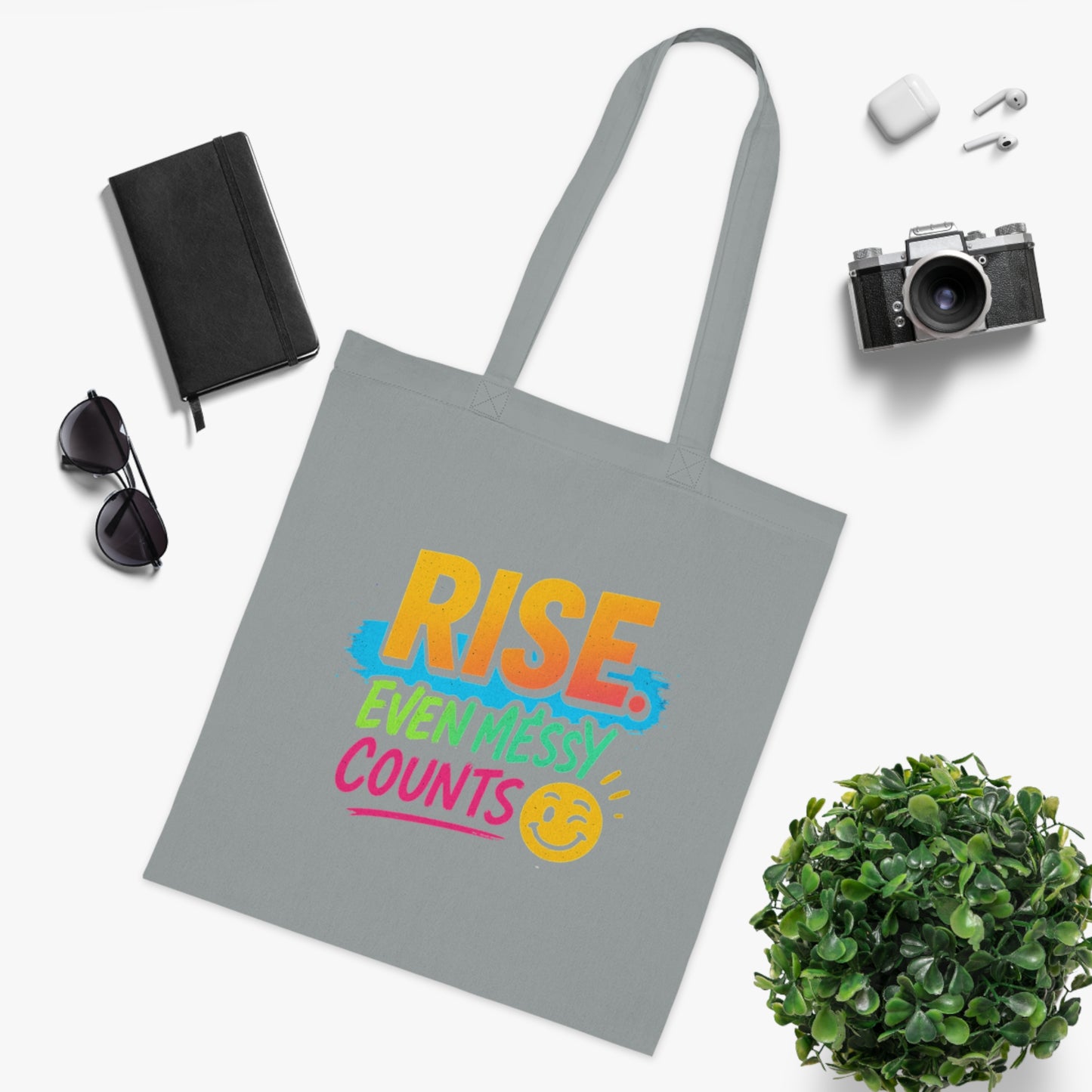 Motivational Cotton Tote: RISE. Even Messy Counts - Eco-Friendly Shopping Bag, Gift for Students, Gym Tote, Daily Use Bag, Beach Bag.