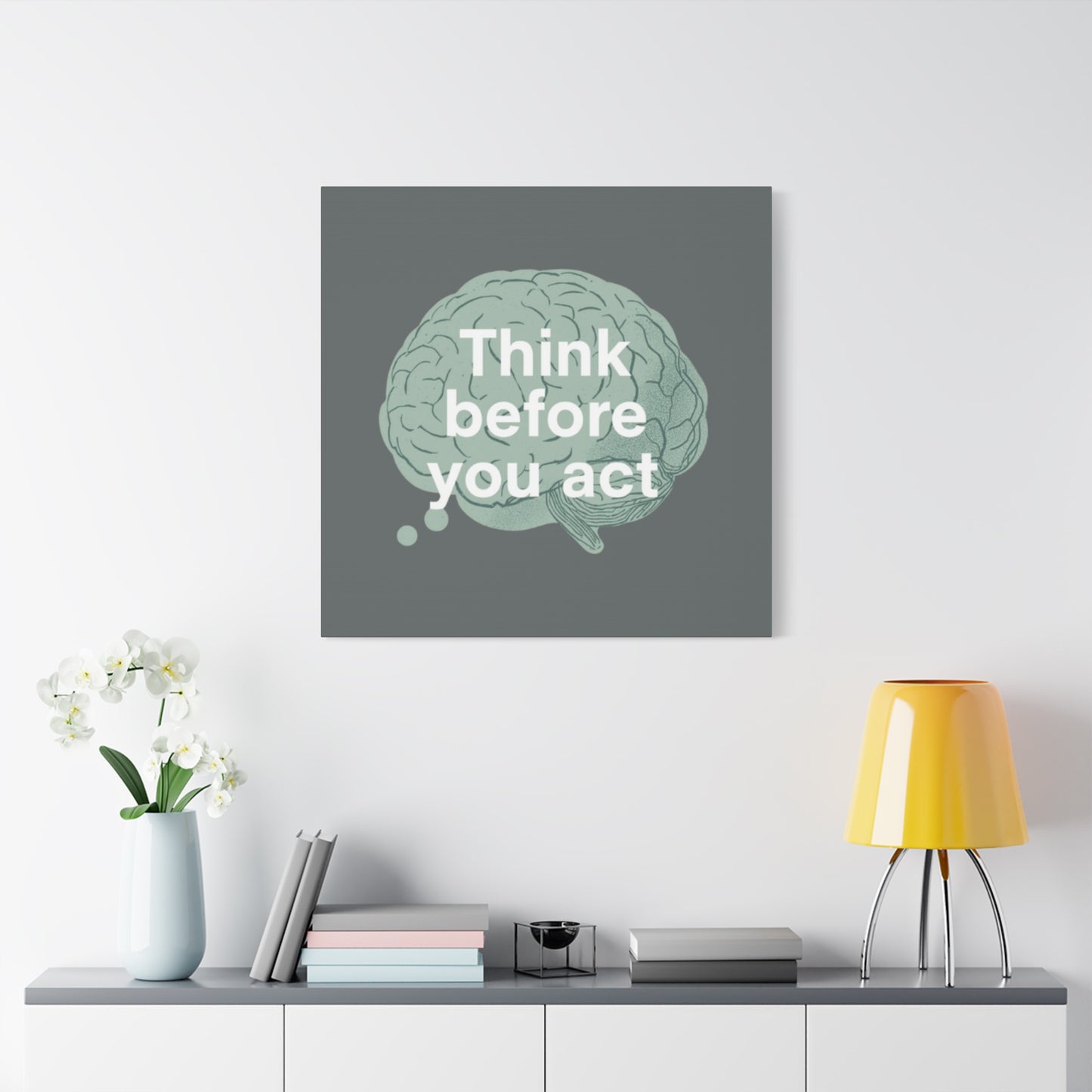 Think Before You Act brain illustration Canvas