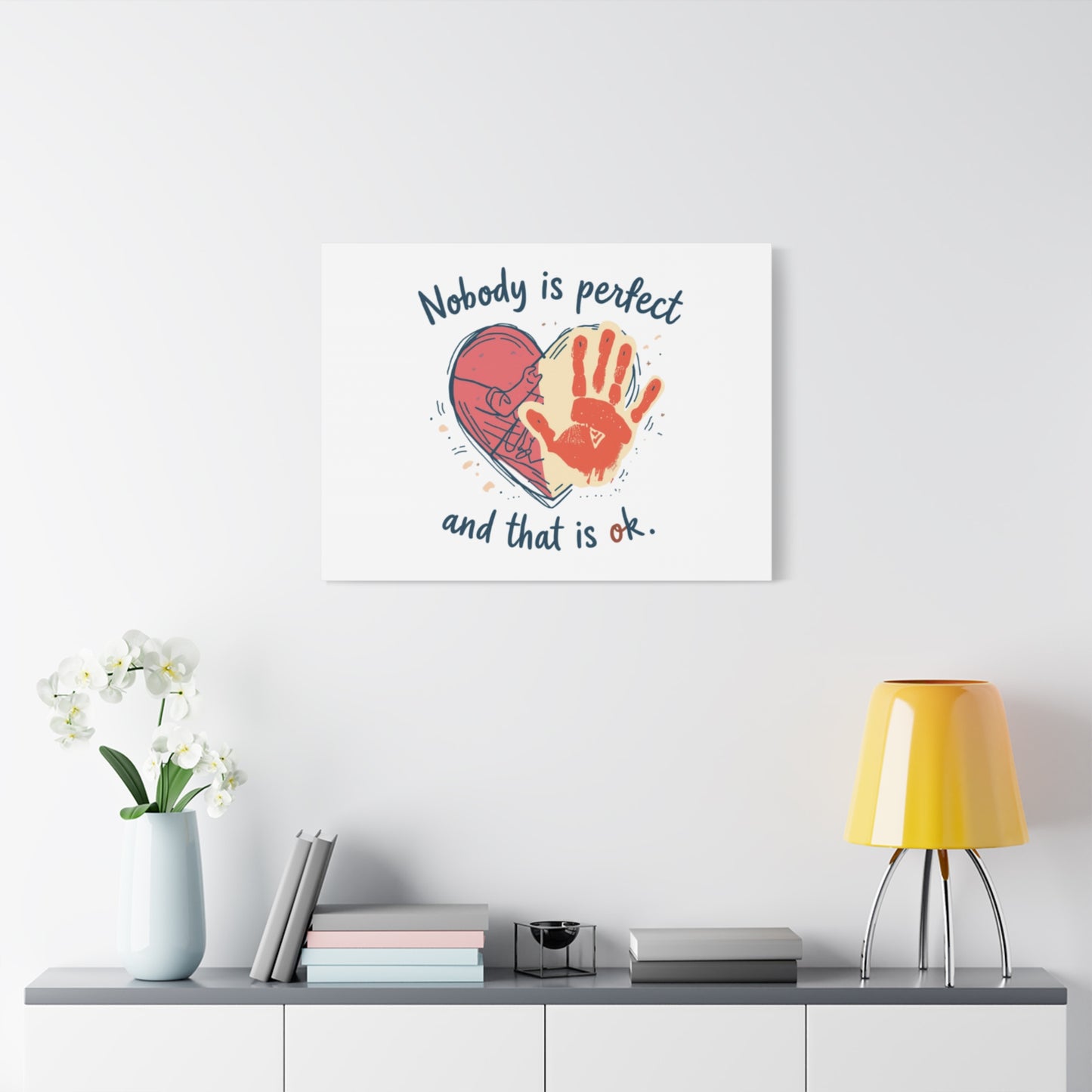 Nobody Is Perfect Heart with Handprint Canvas
