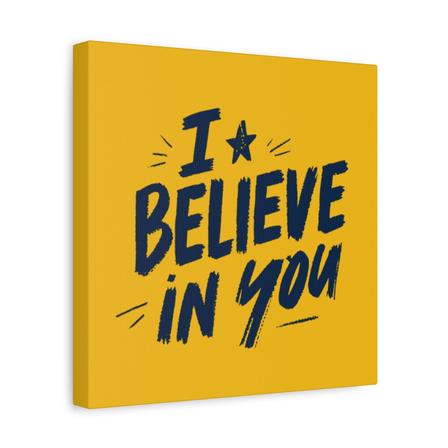 I Believe In You Canvas | Matte Stretched Wall Art, Navy Brush Lettering on Gold