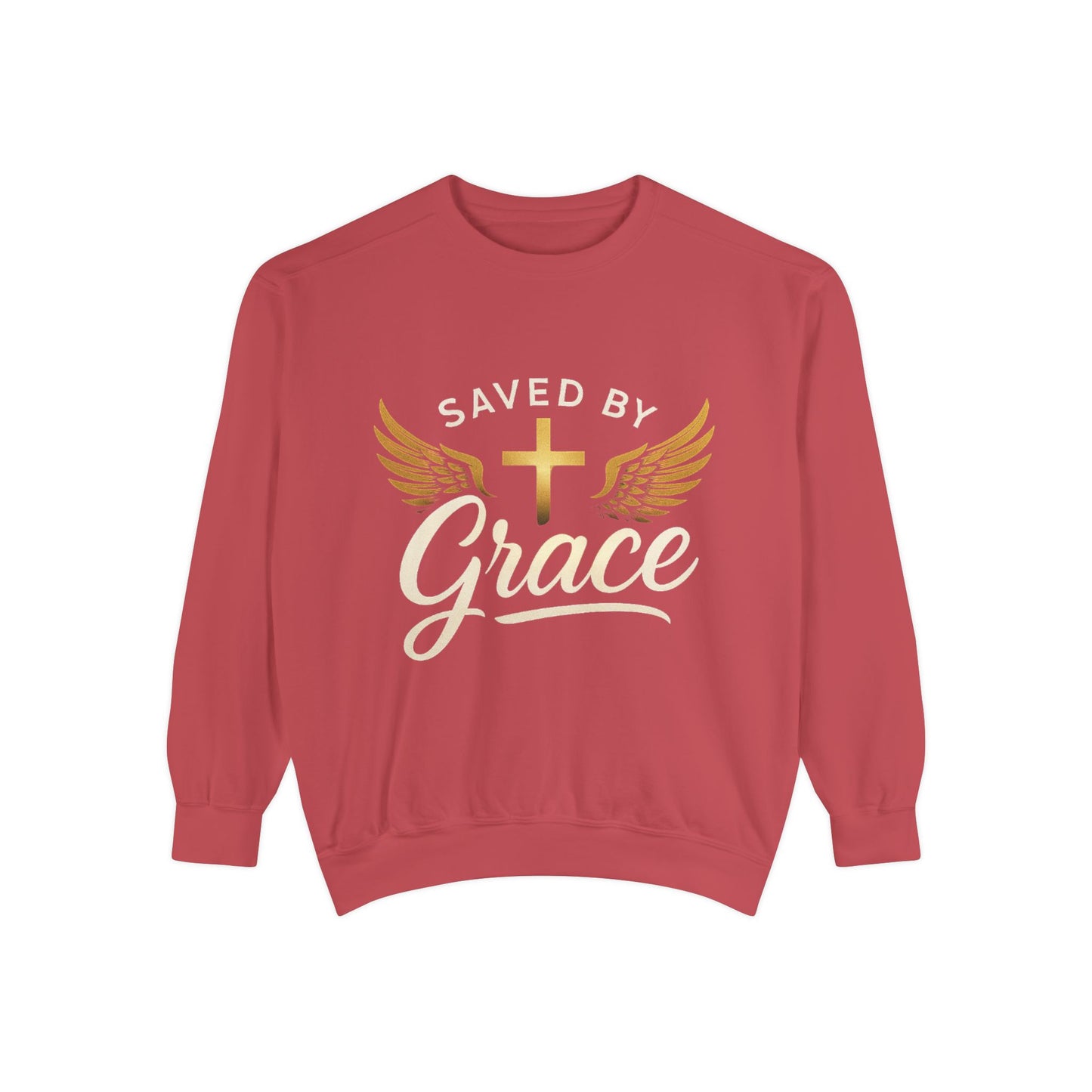Saved by Grace Unisex Garment-Dyed Sweatshirt, Christian Sweatshirt, Faith Apparel, Inspirational Gift, Cozy Crewneck, Religious Clothing