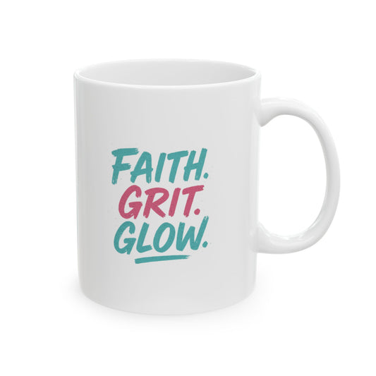 Inspirational Ceramic Mug - Faith, Gratitude, Growth - Motivational Coffee Cup for Home, Office, Gifts, Self-Care