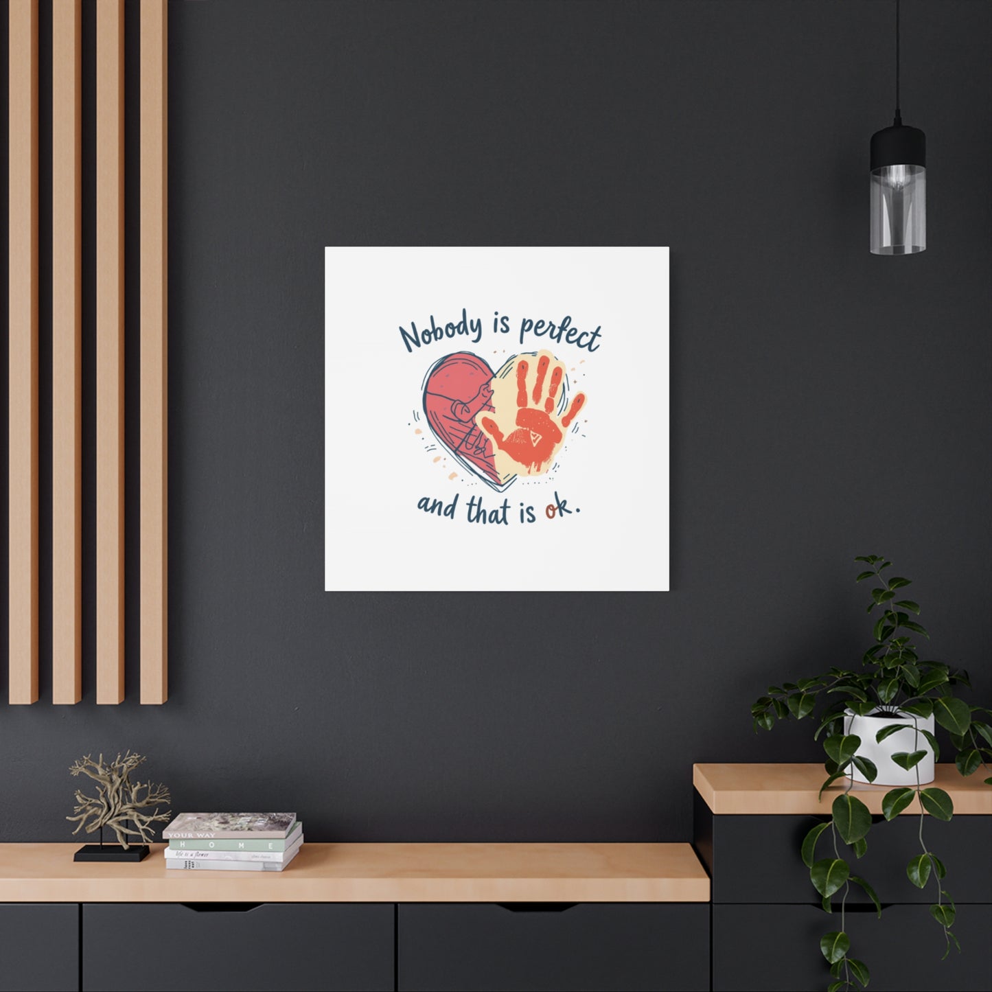 Nobody Is Perfect Heart with Handprint Canvas