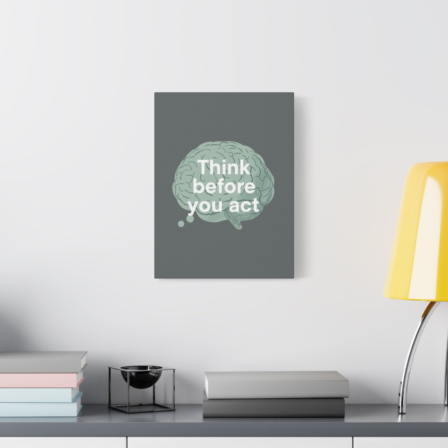 Think Before You Act brain illustration Canvas