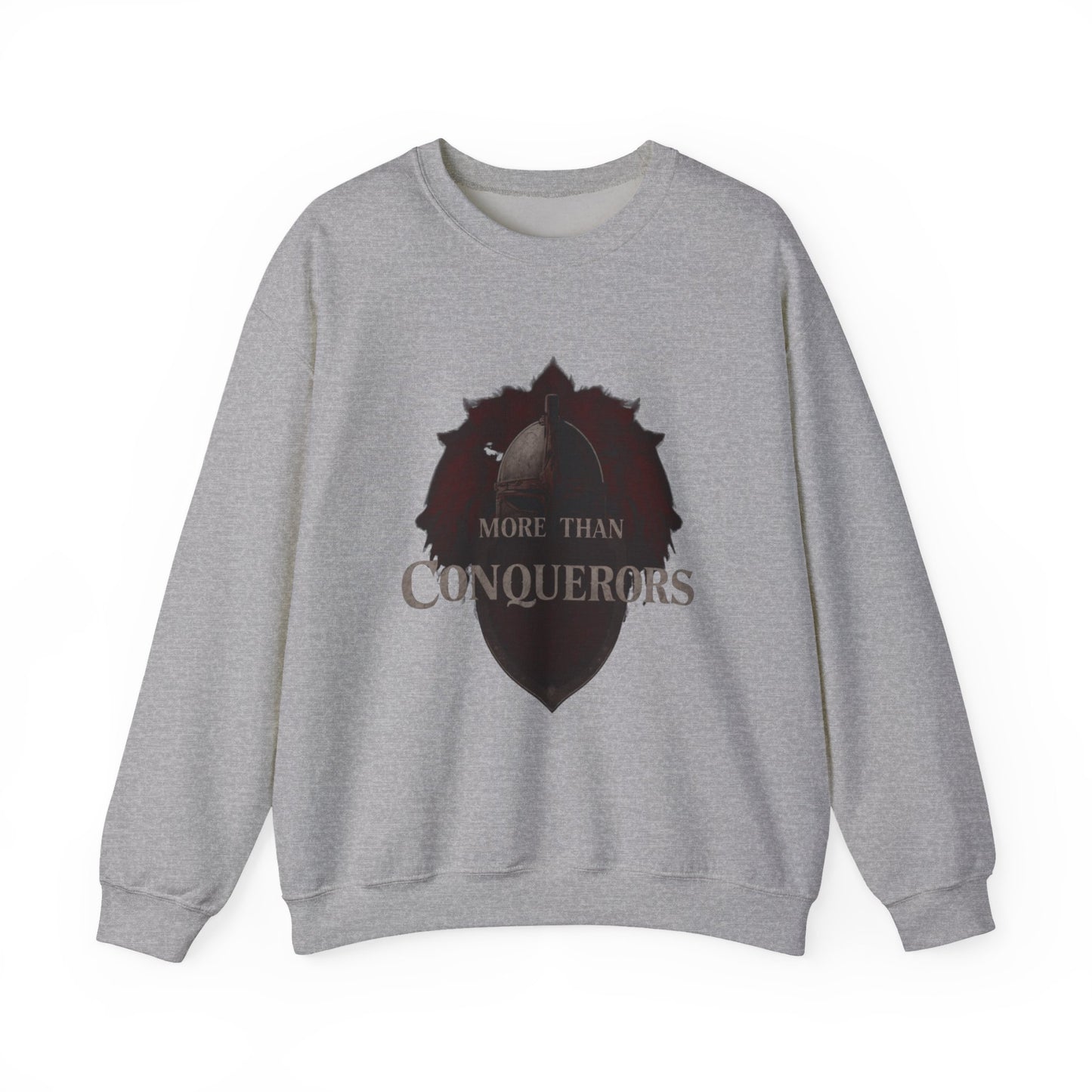 More Than Conquerors Shield Crewneck Sweatshirt | Christian Faith Scripture