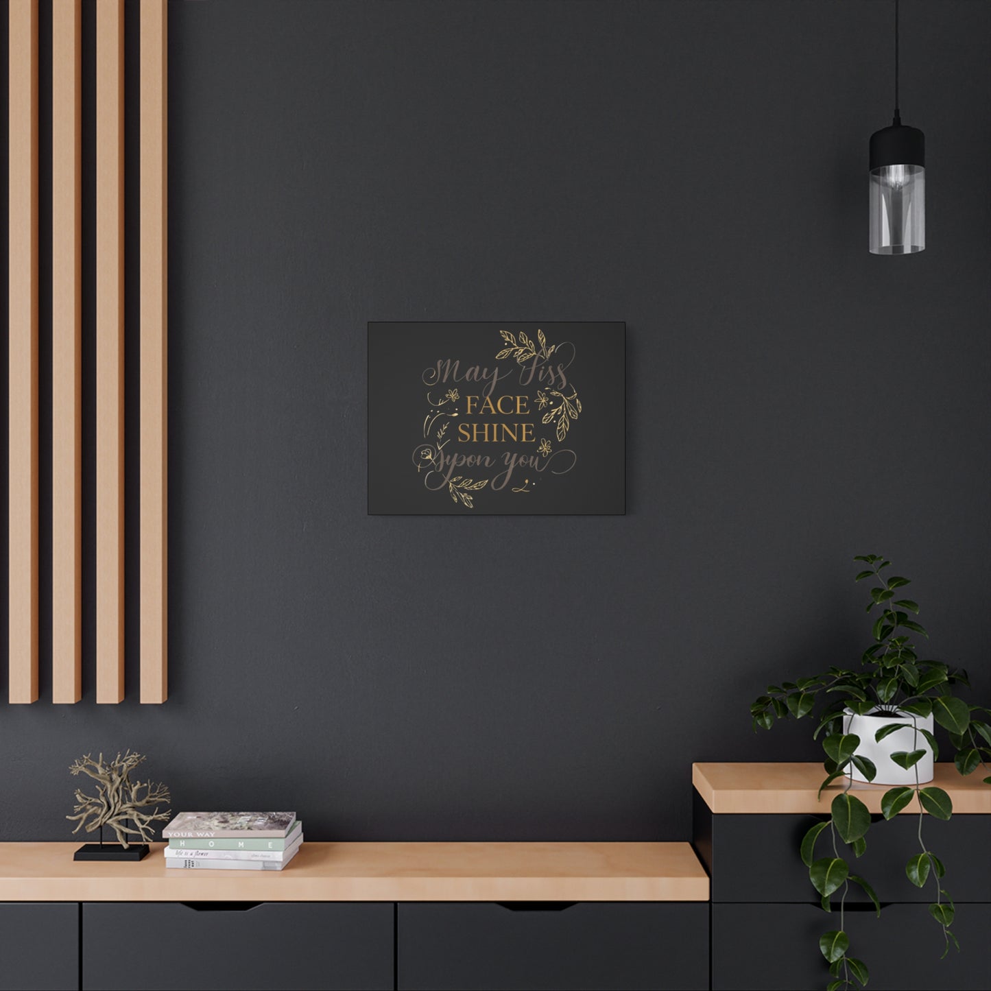 May His Face Shine Upon You Matte Canvas | Stretched Wall Art, Black Gold Botanical