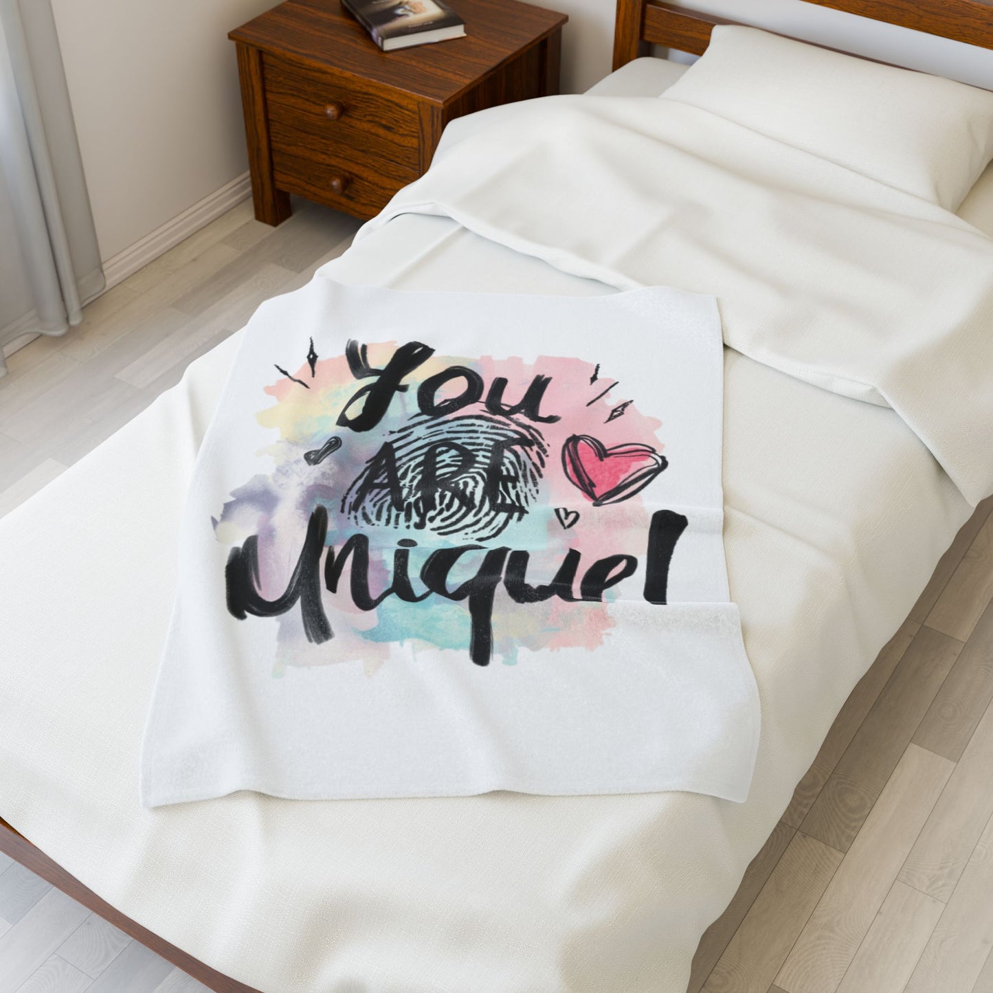 You Are Unique Watercolor Note Velveteen Plush Blanket | Encouragement Throw