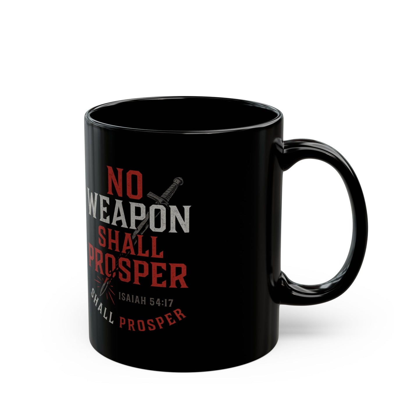 Faith Forward Statement Mug | Black Ceramic Coffee Cup, Bold Red & White Typography