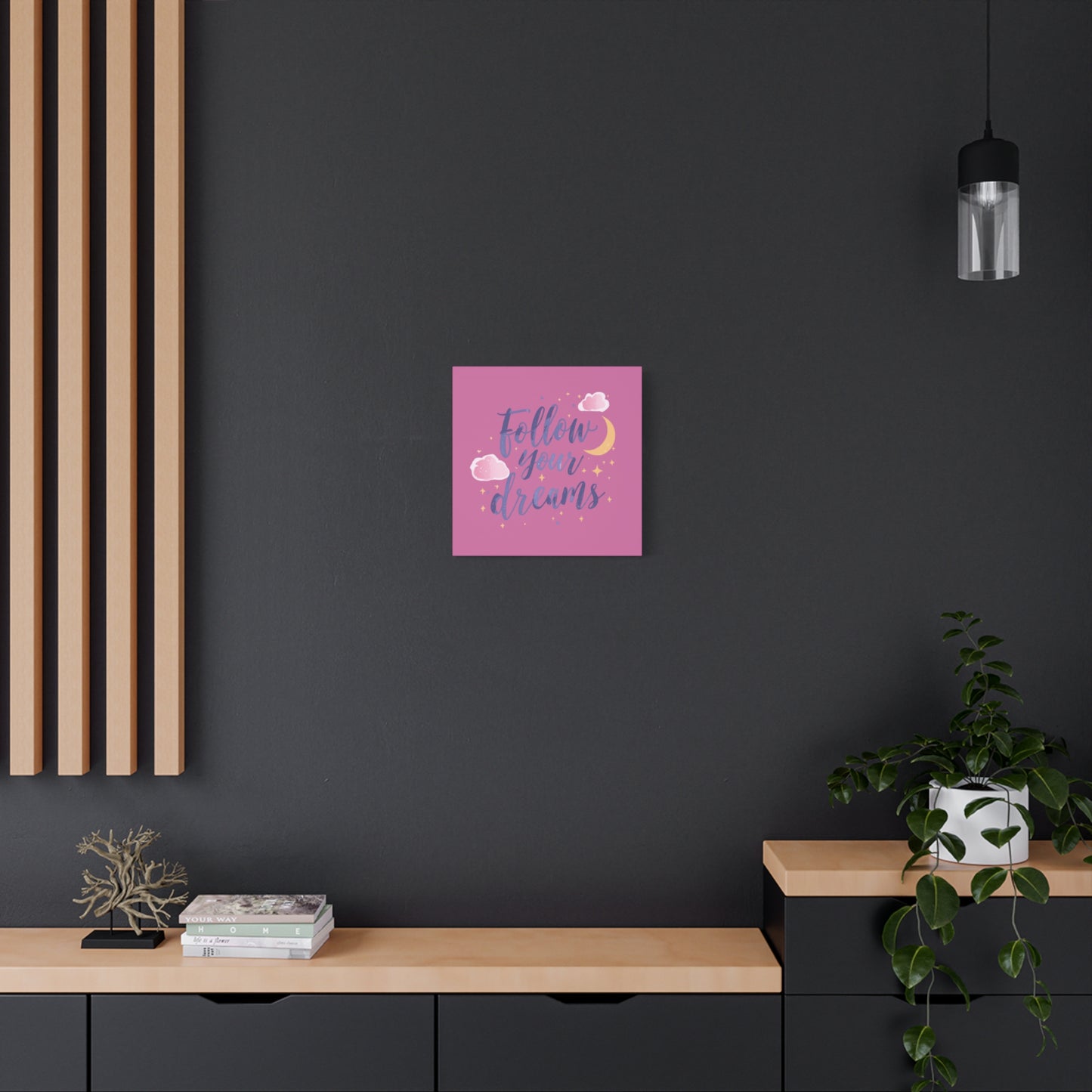 Follow Your Dreams Matte Canvas | Inspirational Wall Art, Pink Moon Clouds