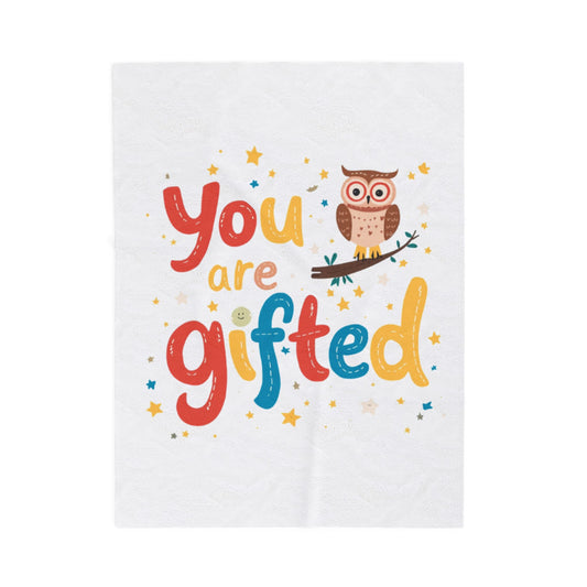 You Are Gifted Velveteen Plush Blanket | Owl Typography Kids Blanket
